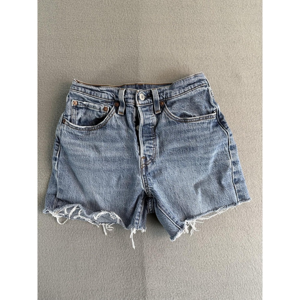 Levi's 501 Shorts Womens 26 Medium Wash Blue Denim Button Fly Cutoff Raw Hem